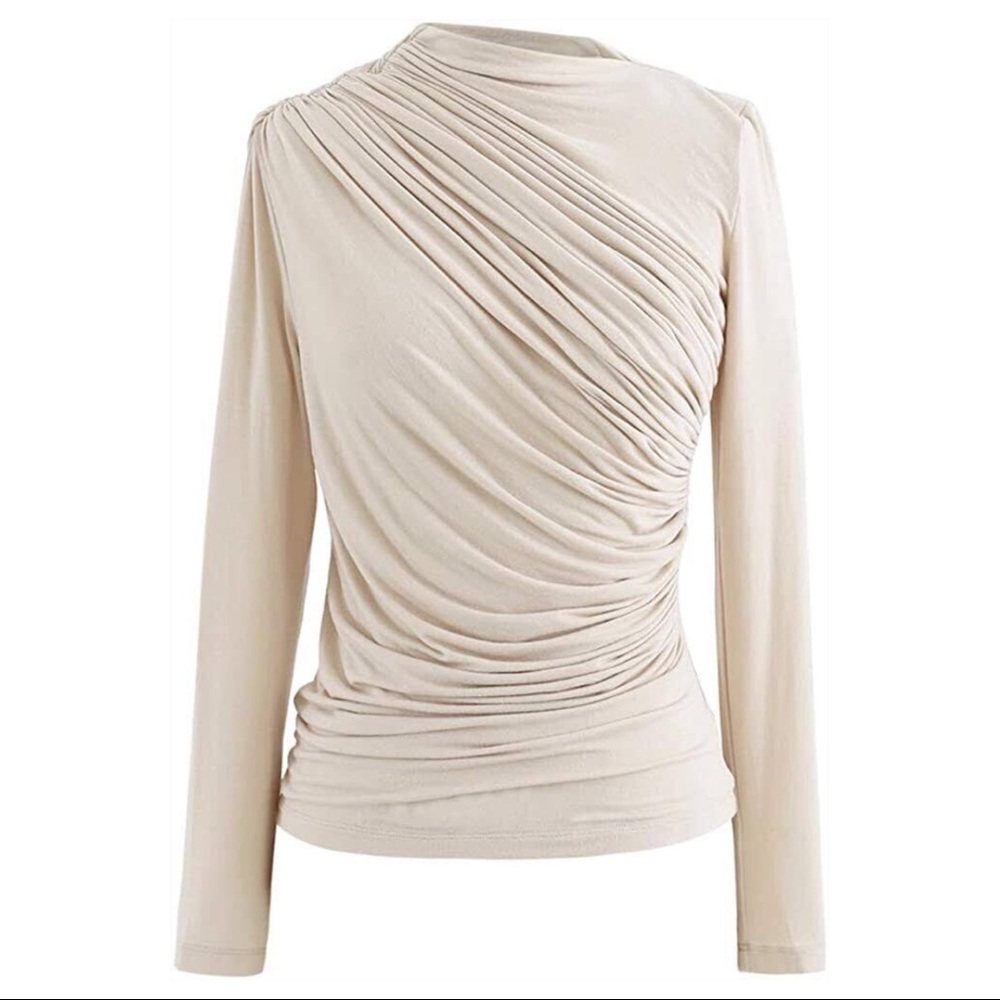 Chicwish Ruched Long Sleeves Top in Cream - Size XL